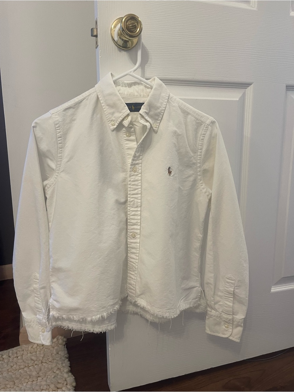 Ralph Lauren White Cropped Button-Down with Embroidered Pony